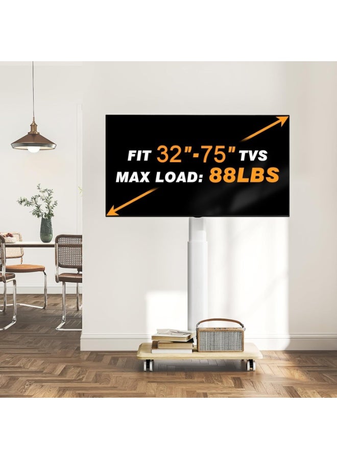 Anvanke Rolling Mobile TV Stand Height Adjustable Heavy-Duty Floor Base for 25-70 Inch LCD LED OLED Screens | White Without Shelf - Image 3